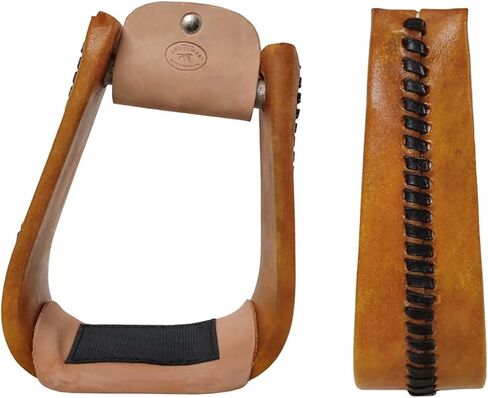 CHALLENGER Western 5" Wide Tan Rawhide Covered Angled Saddle Stirrups 51250TN in Saudi Arabia