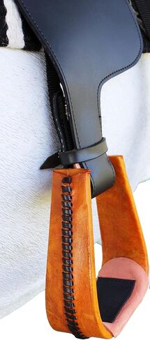CHALLENGER Western 5" Wide Tan Rawhide Covered Angled Saddle Stirrups 51250TN in Saudi Arabia