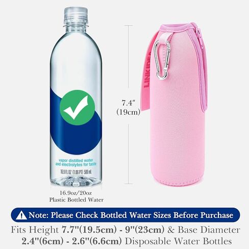 حافظة زجاجة مياه للاستعمال مرة واحدة من Linkidea متوافقة مع Smartwater 16.9/20 أونصة، إيفيان 16.9 أونصة، حامل غطاء مياه معزول من البلاستيك النيوبرين مع سحاب قابل للقفل، وردي in Saudi Arabia