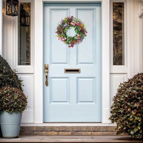 Daisy and Lavender Wildflower Spring and Summer Artificial Spring Wreath Silk Summer for Front Door Home Wall Wedding Festival Farmhouse Holiday Decor (18 inches) in Saudi Arabia