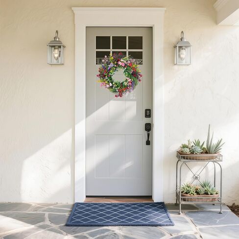 Daisy and Lavender Wildflower Spring and Summer Artificial Spring Wreath Silk Summer for Front Door Home Wall Wedding Festival Farmhouse Holiday Decor (18 inches) in Saudi Arabia