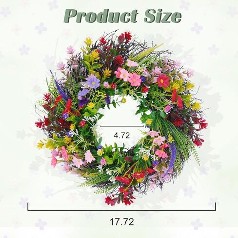 Daisy and Lavender Wildflower Spring and Summer Artificial Spring Wreath Silk Summer for Front Door Home Wall Wedding Festival Farmhouse Holiday Decor (18 inches) in Saudi Arabia