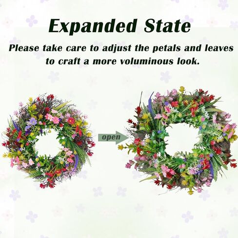 Daisy and Lavender Wildflower Spring and Summer Artificial Spring Wreath Silk Summer for Front Door Home Wall Wedding Festival Farmhouse Holiday Decor (18 inches) in Saudi Arabia