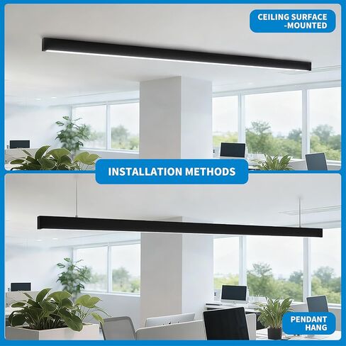 4 عبوات من مصابيح LED الخطية لأعلى ولأسفل 4FT 60W 7800LM، 0-10V عكس الضوء 3000-6500K 5 ألوان متغيرة، اتصال سلس، إضاءة تجارية مكتبية قابلة للربط، غطاء أسود معلق ومثبت على السطح in Kuwait