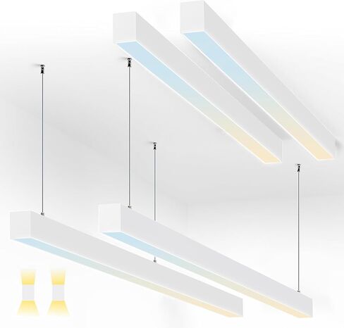 4 عبوات من مصابيح LED الخطية لأعلى ولأسفل 4FT 20-60W 7800LM، 0-10V عكس الضوء 3000-6500K 5 ألوان متغيرة، اتصال سلس، إضاءة تجارية مكتبية قابلة للربط، غطاء أبيض معلق ومثبت على السطح in Saudi Arabia