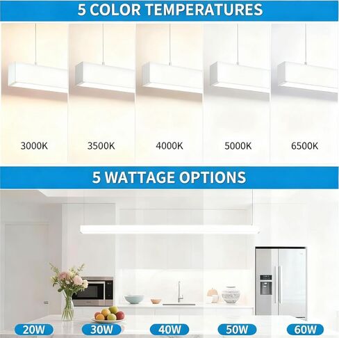 4 عبوات من مصابيح LED الخطية لأعلى ولأسفل 4FT 20-60W 7800LM، 0-10V عكس الضوء 3000-6500K 5 ألوان متغيرة، اتصال سلس، إضاءة تجارية مكتبية قابلة للربط، غطاء أبيض معلق ومثبت على السطح in Saudi Arabia