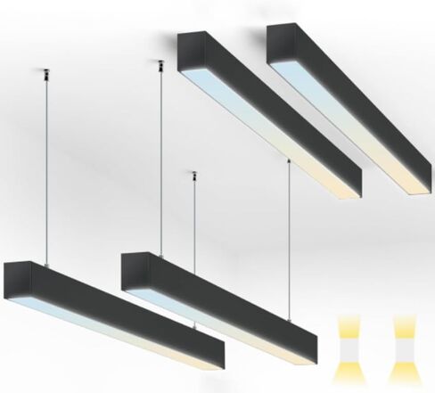 4Pack Up & Down LED Linear Light Fixture 4FT 20-60W 7800LM, 0-10V Dimmable 3000-6500K 5Colors Changing, Seamless Connection Linkable Office Commerical Lighting, Hanging & Surface Mounted Black Housing in Saudi Arabia