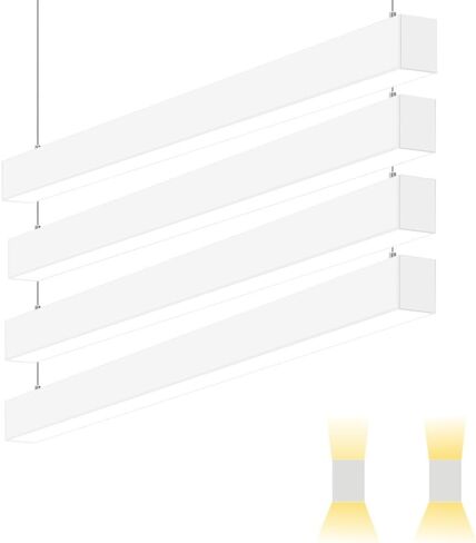 4 عبوات من مصابيح LED الخطية لأعلى ولأسفل 4FT 60W 7800LM، 0-10V عكس الضوء 3000-6500K 5 ألوان متغيرة، اتصال سلس، إضاءة تجارية مكتبية قابلة للربط، غطاء أبيض معلق ومثبت على السطح in Kuwait