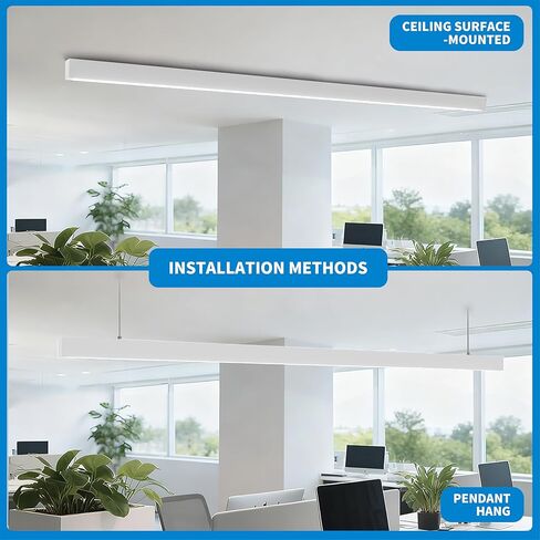 4 عبوات من مصابيح LED الخطية لأعلى ولأسفل 4FT 60W 7800LM، 0-10V عكس الضوء 3000-6500K 5 ألوان متغيرة، اتصال سلس، إضاءة تجارية مكتبية قابلة للربط، غطاء أبيض معلق ومثبت على السطح in Kuwait