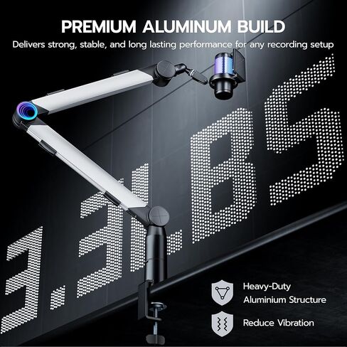 ARES WING Aluminum Microphone Boom Arm with RGB Light and Volume Control, Adjustable Mic Arm Desk Mount with 3/8" to 5/8" Screw Adapter, Suspension Scissor Mic Stand for Gaming Streaming Podcasting in Saudi Arabia