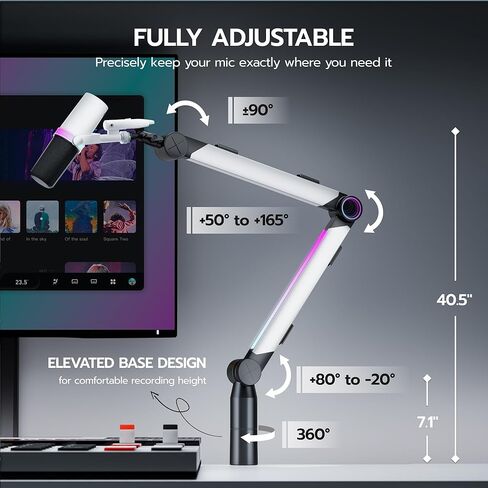 ARES WING Aluminum Microphone Boom Arm with RGB Light and Volume Control, Adjustable Mic Arm Desk Mount with 3/8" to 5/8" Screw Adapter, Suspension Scissor Mic Stand for Gaming Streaming Podcasting in Saudi Arabia