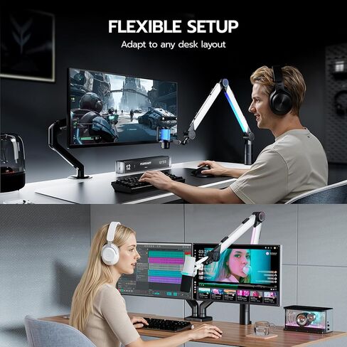 ARES WING Aluminum Microphone Boom Arm with RGB Light and Volume Control, Adjustable Mic Arm Desk Mount with 3/8" to 5/8" Screw Adapter, Suspension Scissor Mic Stand for Gaming Streaming Podcasting in Saudi Arabia