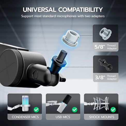 ARES WING Aluminum Microphone Boom Arm with RGB Light and Volume Control, Adjustable Mic Arm Desk Mount with 3/8" to 5/8" Screw Adapter, Suspension Scissor Mic Stand for Gaming Streaming Podcasting in Saudi Arabia
