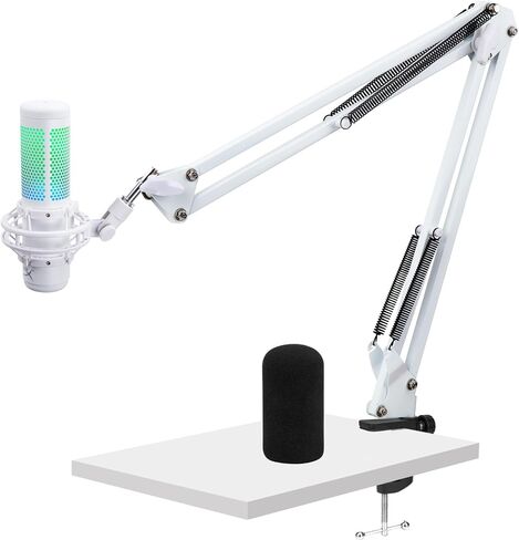 لذراع HyperX Quadcast S Boom - ذراع ميكروفون مطور مع غطاء إسفنجي للميكروفون يقلل من ضوضاء الرياح، ذراع ذراع أبيض لـ Hyperx Quadcast، محول 3/8 بوصة إلى 5/8 بوصة متوافق مع الطرز الأخرى in Kuwait