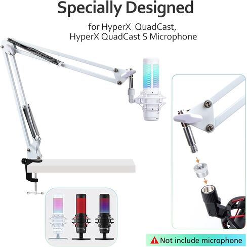 لذراع HyperX Quadcast S Boom - ذراع ميكروفون مطور مع غطاء إسفنجي للميكروفون يقلل من ضوضاء الرياح، ذراع ذراع أبيض لـ Hyperx Quadcast، محول 3/8 بوصة إلى 5/8 بوصة متوافق مع الطرز الأخرى in Kuwait