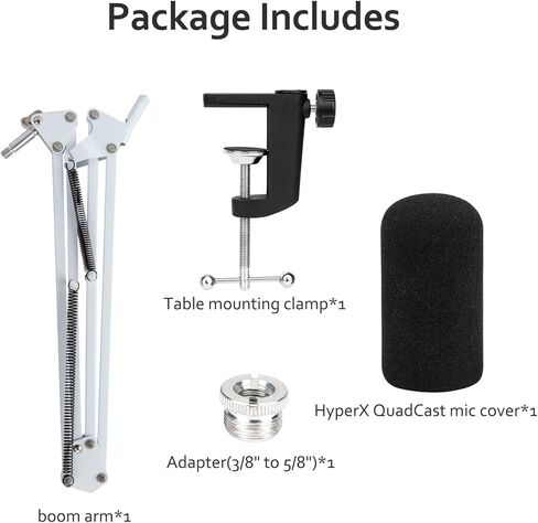 لذراع HyperX Quadcast S Boom - ذراع ميكروفون مطور مع غطاء إسفنجي للميكروفون يقلل من ضوضاء الرياح، ذراع ذراع أبيض لـ Hyperx Quadcast، محول 3/8 بوصة إلى 5/8 بوصة متوافق مع الطرز الأخرى in Kuwait