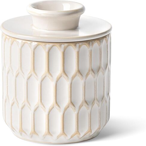 Butter Crock for Counter with Water Line and lid, Ceramic Butter Keeper for Spreadable Soft Butter, Container Holder for Kitchen and Home Decor, Beige in Saudi Arabia