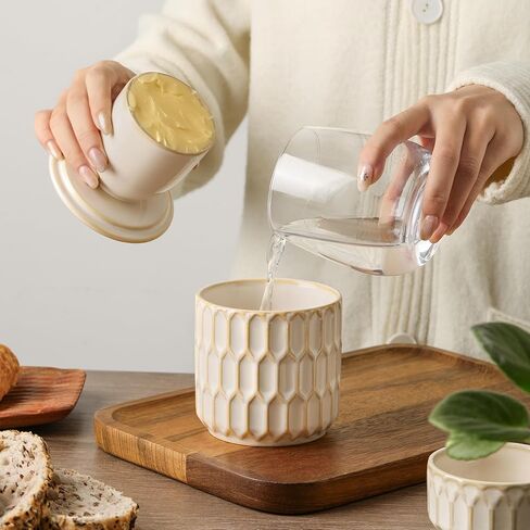 Butter Crock for Counter with Water Line and lid, Ceramic Butter Keeper for Spreadable Soft Butter, Container Holder for Kitchen and Home Decor, Beige in Saudi Arabia