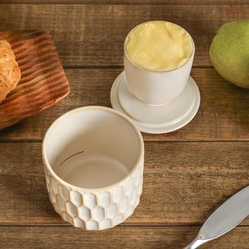 Butter Crock for Counter with Water Line and lid, Ceramic Butter Keeper for Spreadable Soft Butter, Container Holder for Kitchen and Home Decor, Beige in Saudi Arabia
