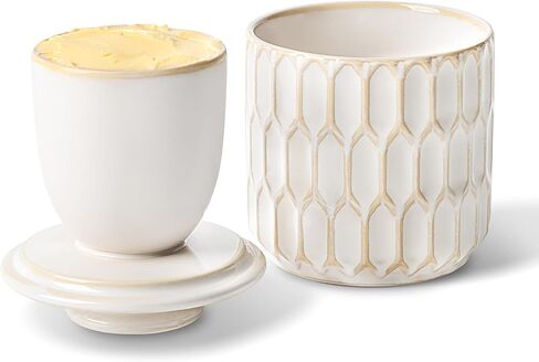 Butter Crock for Counter with Water Line and lid, Ceramic Butter Keeper for Spreadable Soft Butter, Container Holder for Kitchen and Home Decor, Beige in Saudi Arabia
