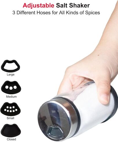 شاكر ملح أو فلفل 200 مل مع فتحات صب قابلة للتعديل، موزع توابل زجاجة زجاجية مع غطاء من الفولاذ المقاوم للصدأ لملح الهيمالايا، ملح البحر كورس الناعم، فلفل أسود in Kuwait