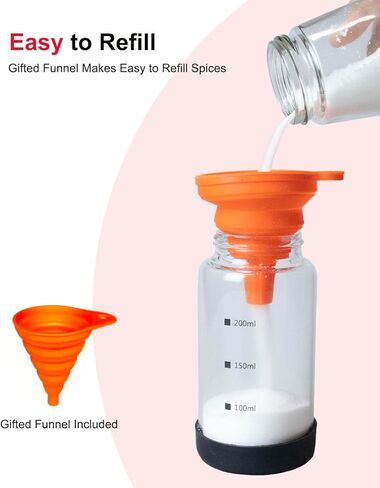 شاكر ملح أو فلفل 200 مل مع فتحات صب قابلة للتعديل، موزع توابل زجاجة زجاجية مع غطاء من الفولاذ المقاوم للصدأ لملح الهيمالايا، ملح البحر كورس الناعم، فلفل أسود in Kuwait