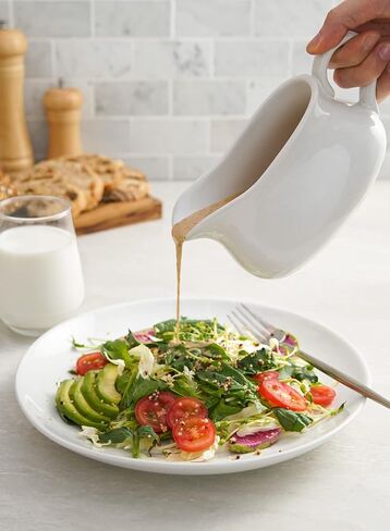 LE TAUCI 17oz Gravy Boat with Saucer Stand, Set of 2, Ceramic Sauce Boat with Tray for Salad Dressings, Creamer, Broth, Black Pepper, White in Saudi Arabia