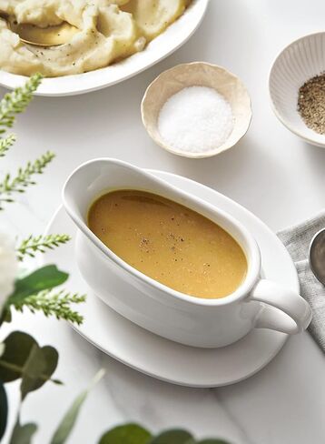 LE TAUCI 17oz Gravy Boat with Saucer Stand, Set of 2, Ceramic Sauce Boat with Tray for Salad Dressings, Creamer, Broth, Black Pepper, White in Saudi Arabia