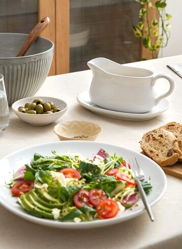 LE TAUCI 17oz Gravy Boat with Saucer Stand, Set of 2, Ceramic Sauce Boat with Tray for Salad Dressings, Creamer, Broth, Black Pepper, White in Saudi Arabia