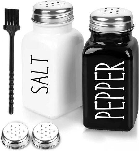 Salt And Pepper Shakers Set, Black White Glass Salt Shaker Sets With Stainless Steel Lids, Farmhouse Salt And Pepper Shakers for Cooking, Picnic, Camping, Barbecue, Party-Modern And Cute Kitchen Decor in Kuwait