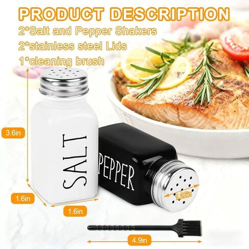 Salt And Pepper Shakers Set, Black White Glass Salt Shaker Sets With Stainless Steel Lids, Farmhouse Salt And Pepper Shakers for Cooking, Picnic, Camping, Barbecue, Party-Modern And Cute Kitchen Decor in Kuwait