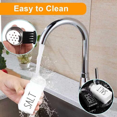 Salt And Pepper Shakers Set, Black White Glass Salt Shaker Sets With Stainless Steel Lids, Farmhouse Salt And Pepper Shakers for Cooking, Picnic, Camping, Barbecue, Party-Modern And Cute Kitchen Decor in Kuwait