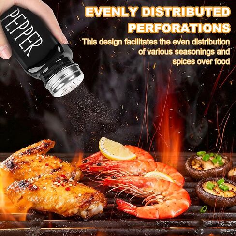 Salt And Pepper Shakers Set, Black White Glass Salt Shaker Sets With Stainless Steel Lids, Farmhouse Salt And Pepper Shakers for Cooking, Picnic, Camping, Barbecue, Party-Modern And Cute Kitchen Decor in Kuwait