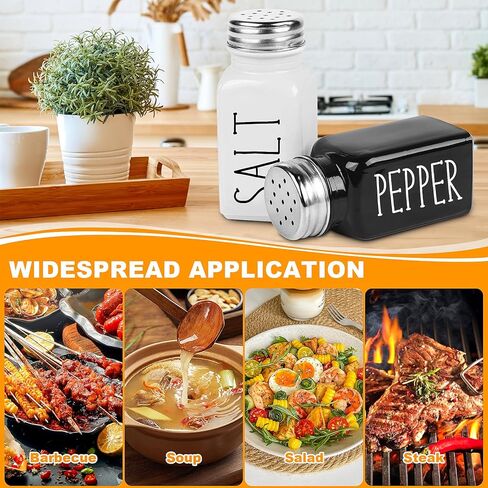 Salt And Pepper Shakers Set, Black White Glass Salt Shaker Sets With Stainless Steel Lids, Farmhouse Salt And Pepper Shakers for Cooking, Picnic, Camping, Barbecue, Party-Modern And Cute Kitchen Decor in Kuwait