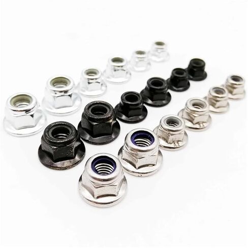 M3 M4 M5 M6 Black Carbon 304 A2 Stainless Steel Hex Flange Nut Nylock Locknut 10Pcs(304 SS,M5 10pcs) in Kuwait