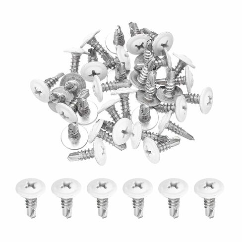 MECCANIXITY 60Pcs M4.8x25mm White Pan Head Self Tapping Screws, 410 Stainless Steel Self Drilling Screws for Metal Sheet Metal Screw, Silver in Saudi Arabia