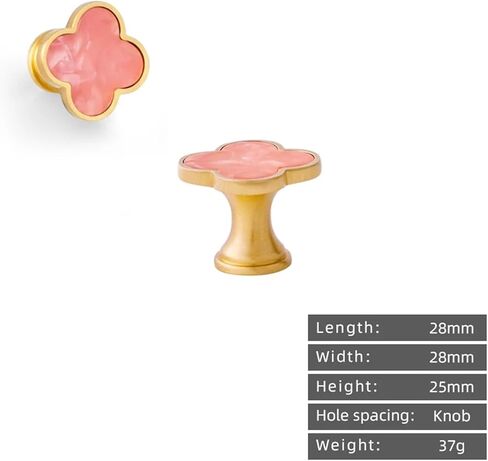 Solid Brass Handle Cabinet Drawer Hanging Clothes Hook Color Four-Leaf Clover Pull 1Pcs(Pink) in Saudi Arabia