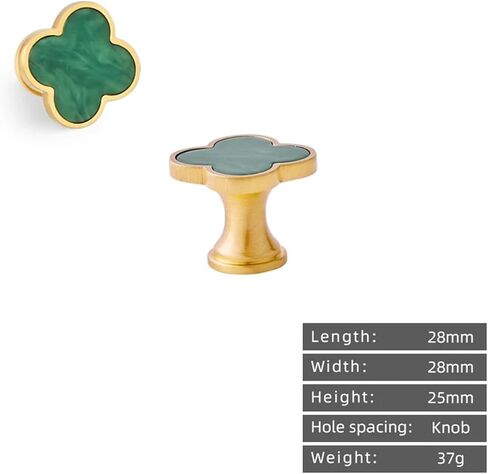 Solid Brass Handle Cabinet Drawer Hanging Clothes Hook Color Four-Leaf Clover Pull 1Pcs(Stone Moss Green) in Saudi Arabia