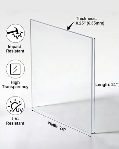 1/4" Thick Polycarbonate Plastic Sheet 24"x24"- UV,Impact&Weather Resistant Transparent Polycarbonate Panel,Easy to Cut for DIY Hobby, Home,Crafts & Window Replacement in Saudi Arabia