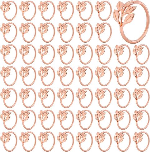 Framendino, 50 Pack Rose Gold Metal Leaf Napkin Rings Holder Buckles for Wedding Table Decor in Saudi Arabia