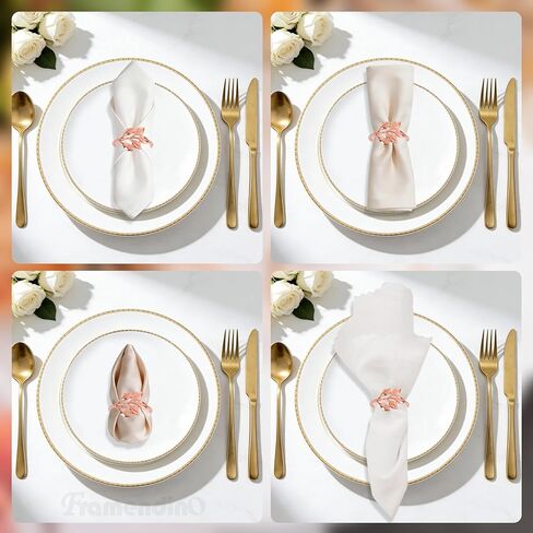 Framendino, 50 Pack Rose Gold Metal Leaf Napkin Rings Holder Buckles for Wedding Table Decor in Saudi Arabia