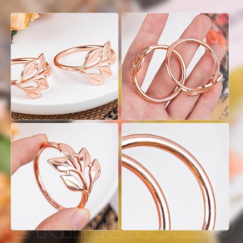 Framendino, 50 Pack Rose Gold Metal Leaf Napkin Rings Holder Buckles for Wedding Table Decor in Saudi Arabia