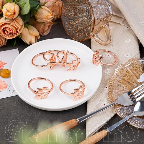 Framendino, 50 Pack Rose Gold Metal Leaf Napkin Rings Holder Buckles for Wedding Table Decor in Saudi Arabia