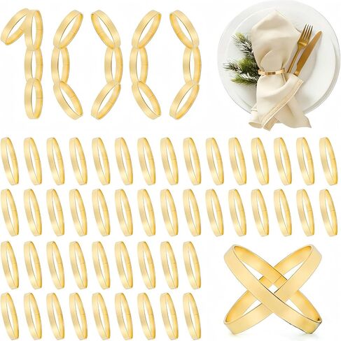 100 Pcs Gold Napkin Rings Bulk, Metal Napkin Ring Holders Round Buckles, 1.57" Exquisite Napkin Rings for Wedding Dinner Party Christmas Home Table Setting Decor in Saudi Arabia