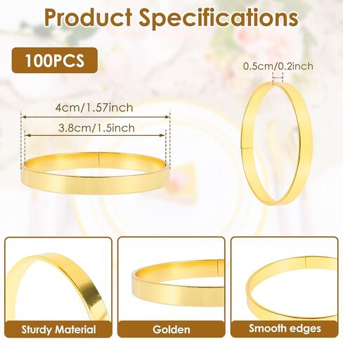 100 Pcs Gold Napkin Rings Bulk, Metal Napkin Ring Holders Round Buckles, 1.57" Exquisite Napkin Rings for Wedding Dinner Party Christmas Home Table Setting Decor in Saudi Arabia