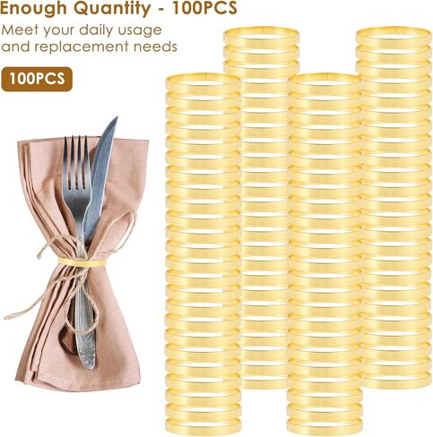 100 Pcs Gold Napkin Rings Bulk, Metal Napkin Ring Holders Round Buckles, 1.57" Exquisite Napkin Rings for Wedding Dinner Party Christmas Home Table Setting Decor in Saudi Arabia