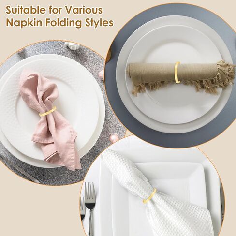 100 Pcs Gold Napkin Rings Bulk, Metal Napkin Ring Holders Round Buckles, 1.57" Exquisite Napkin Rings for Wedding Dinner Party Christmas Home Table Setting Decor in Saudi Arabia