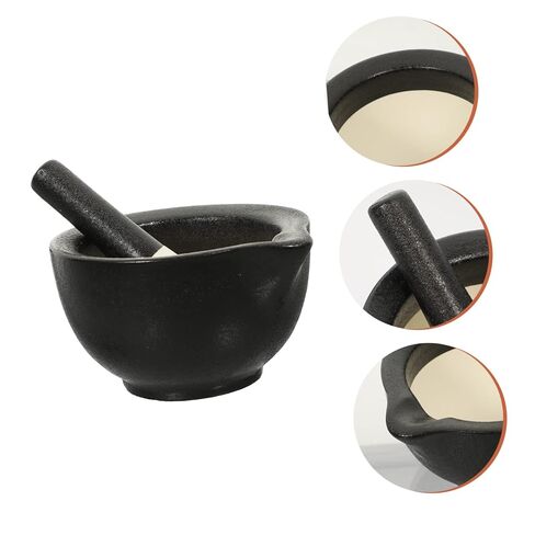 1Set Garlic Grinding Bowl and Pestle Frosted Ceramic Mixing Bowl for Home and Restaurant Use for Spices Food and Fresh Chutney Preparation in Saudi Arabia