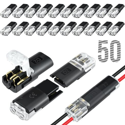 Aifeier ET 50 Pcs Low Voltage Wire Connector | Double-Wire Snap-On Quick Clip Fasteners with Locking Buckle | Led Light Strip Connectors 2 Pin | No Wire Stripping Cutting in Saudi Arabia