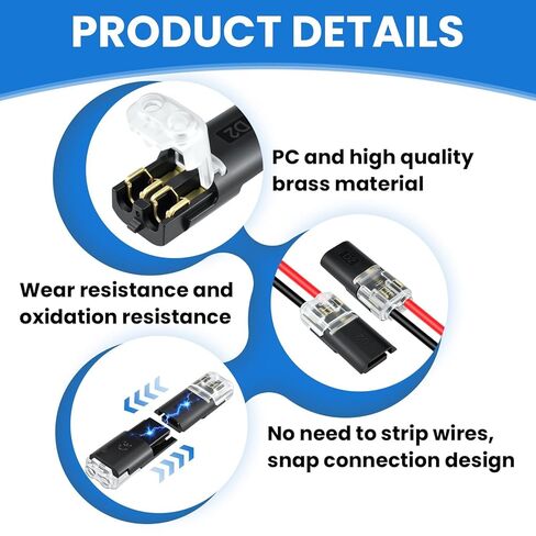 Aifeier ET 50 Pcs Low Voltage Wire Connector | Double-Wire Snap-On Quick Clip Fasteners with Locking Buckle | Led Light Strip Connectors 2 Pin | No Wire Stripping Cutting in Saudi Arabia